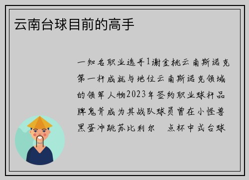 云南台球目前的高手